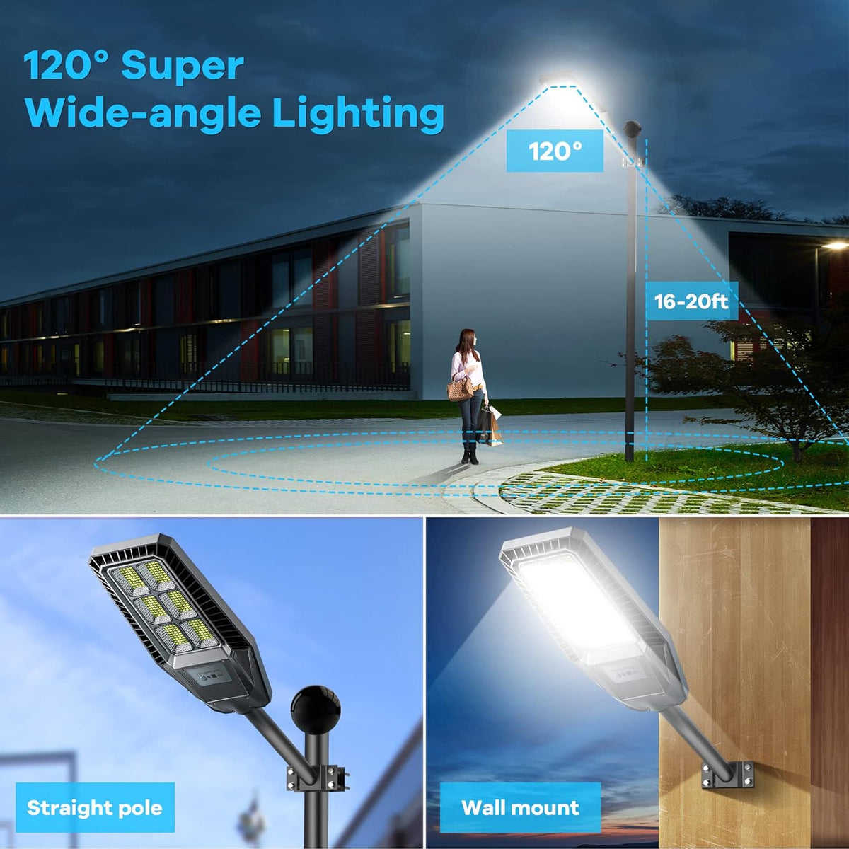 300W 2Packs LED Solar Street Lights IP66 Waterproof 30000LM 6500K Dusk to Dawn with Motion Sensor and Remote Control X86051
