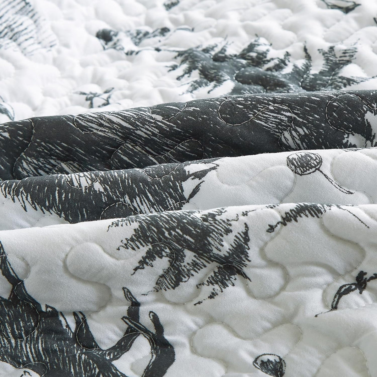 3-Piece King White Black Gray Microfiber Quilt Set O520