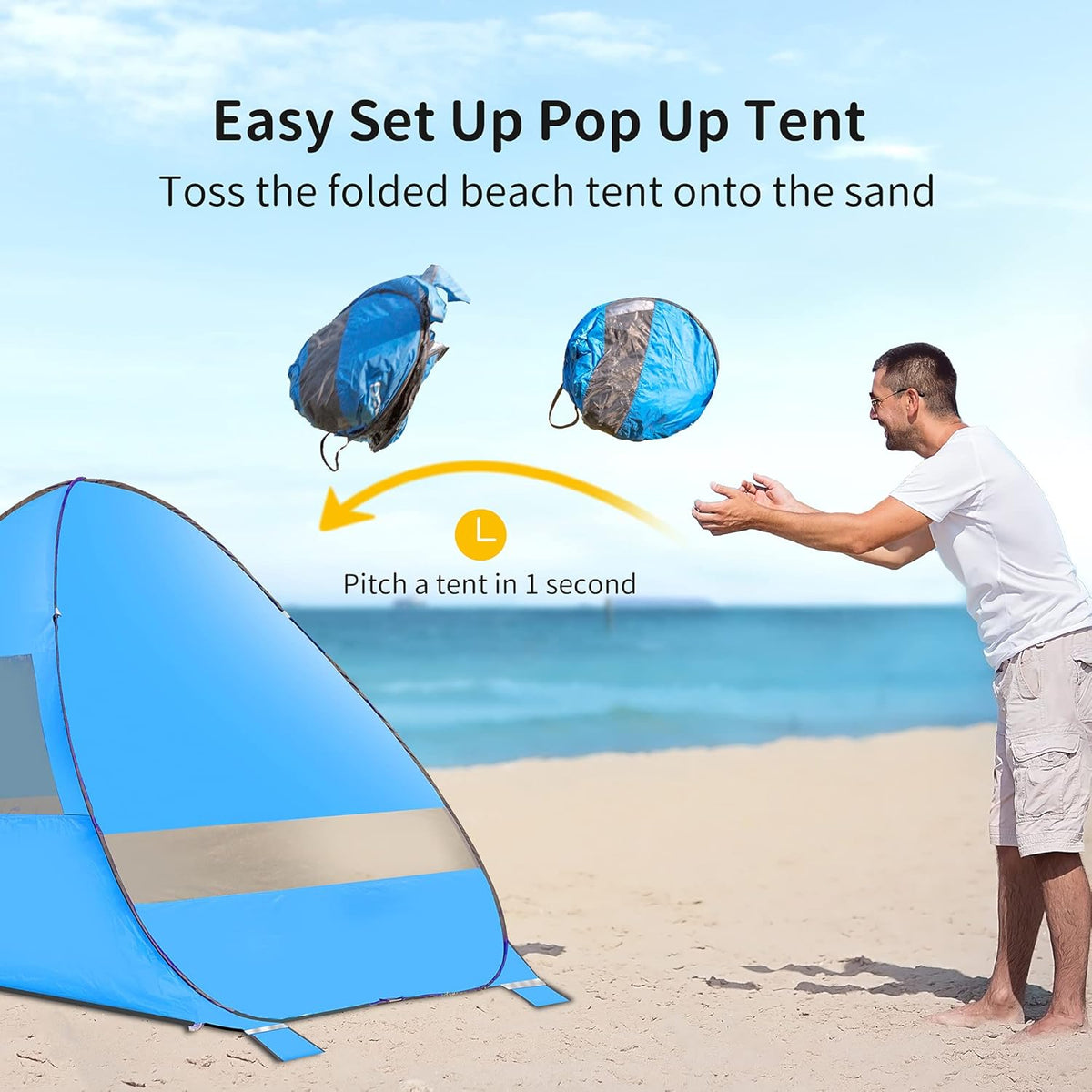 Beach Tent, Anti UV Pop Up Camping Tent with Carry Bag for 4 Person J473084