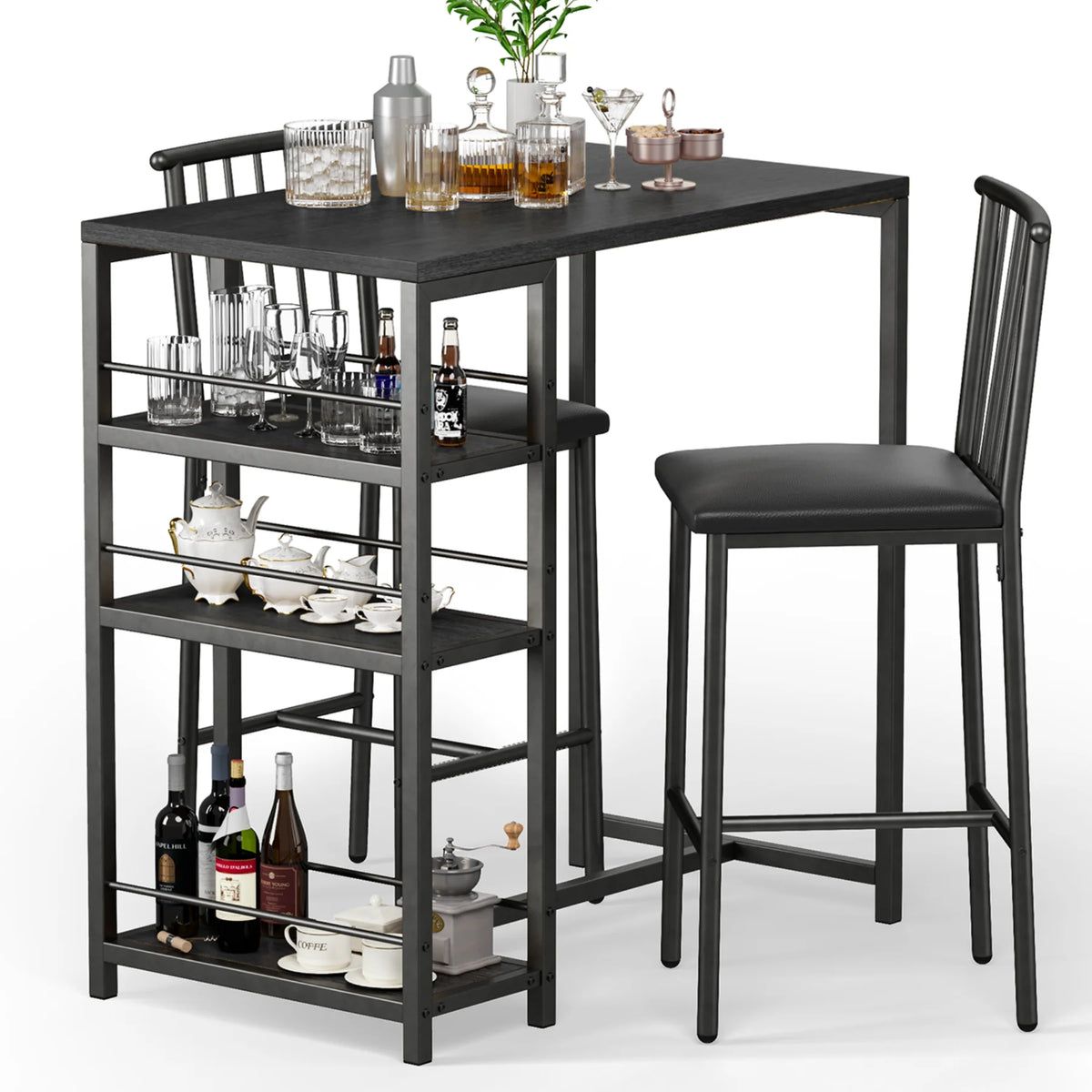 3-Piece Wooden Counter Height Dining Table Set Black E481950