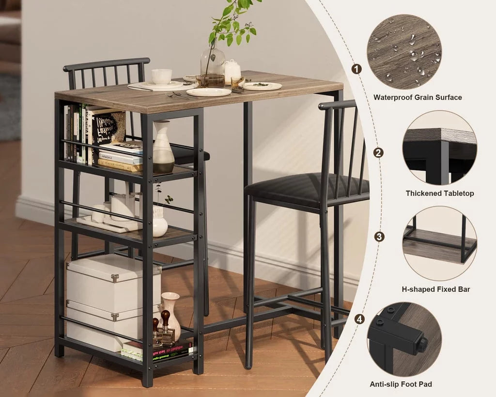 3-Piece Wooden Counter Height Dining Table Set Black E481950