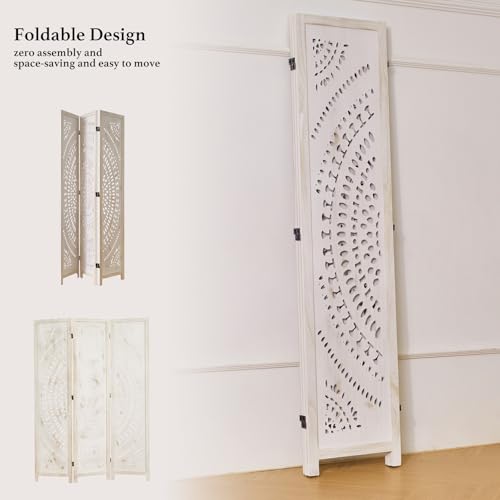 66.9 Inch 6 Panels Wood Carved Folding Room Divider Y7345