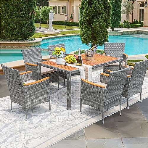 9 Piece Wicker Outdoor Dining Table and Chairs Set with Acacia Wood Table Top H24045