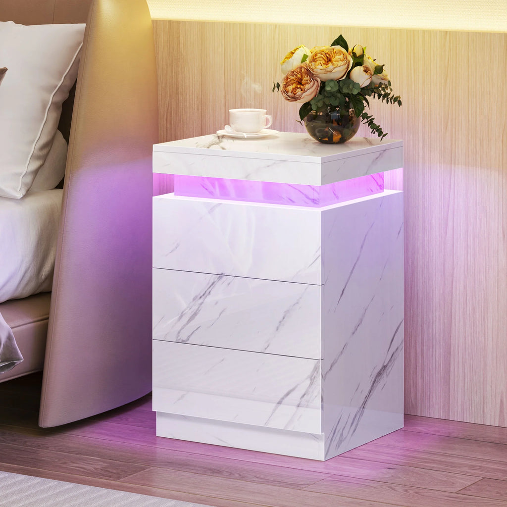 Set of 2 3 Drawer LED Nightstand B184210