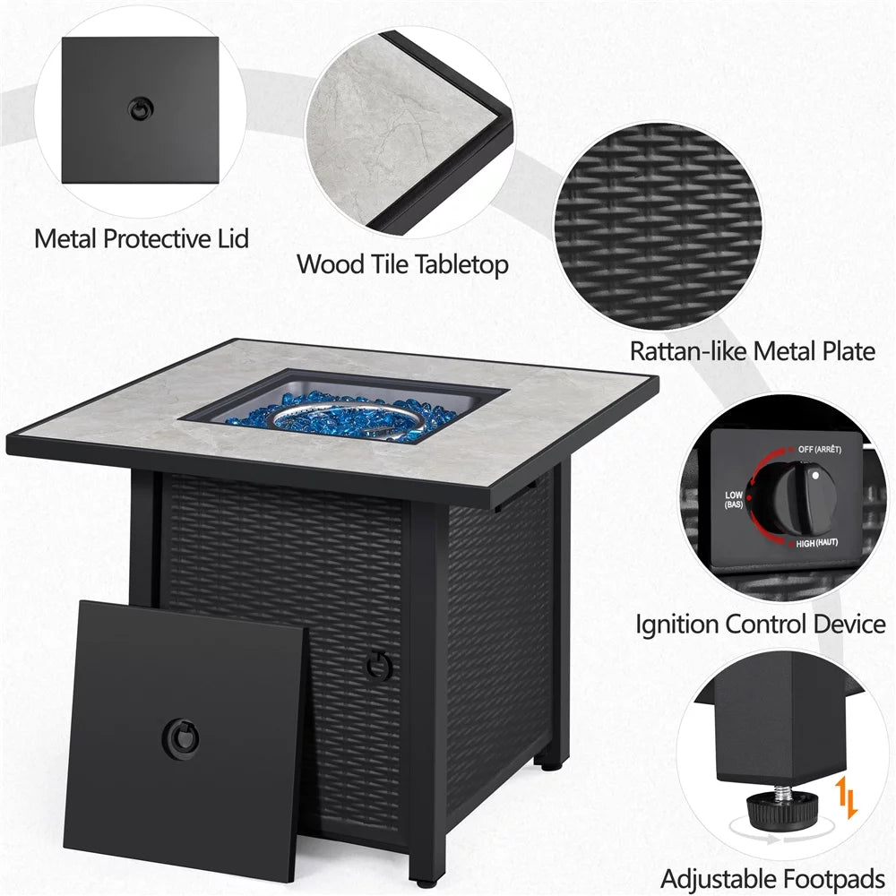 30'' Square Propane Fire Pit Table 50,000 BTU T5066