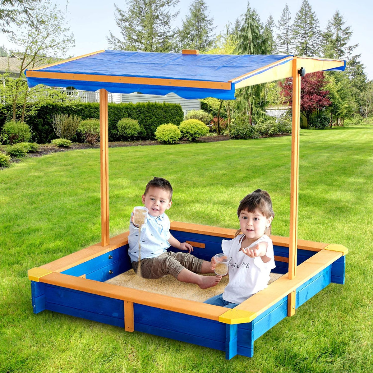 Wooden Outdoor Kids Sandbox with Canopy A877459