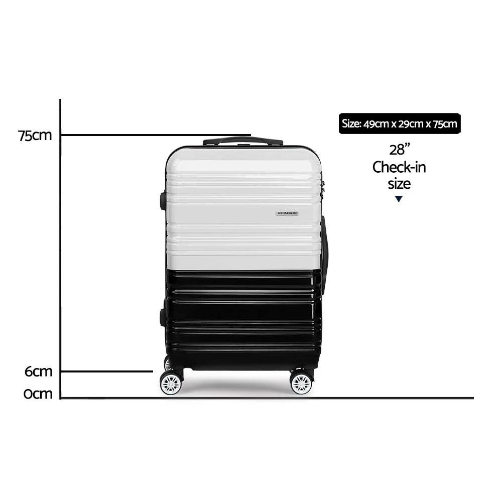 Lightweight Hard Suitcase Luggage Black & White H5074