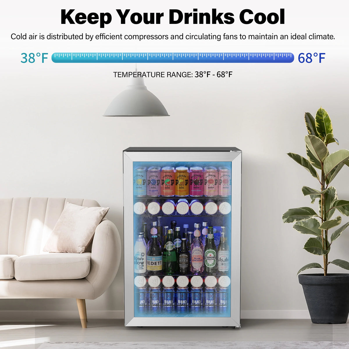 141-180 Can Freestanding Mini Beverage Refrigerator with Glass Door Z134