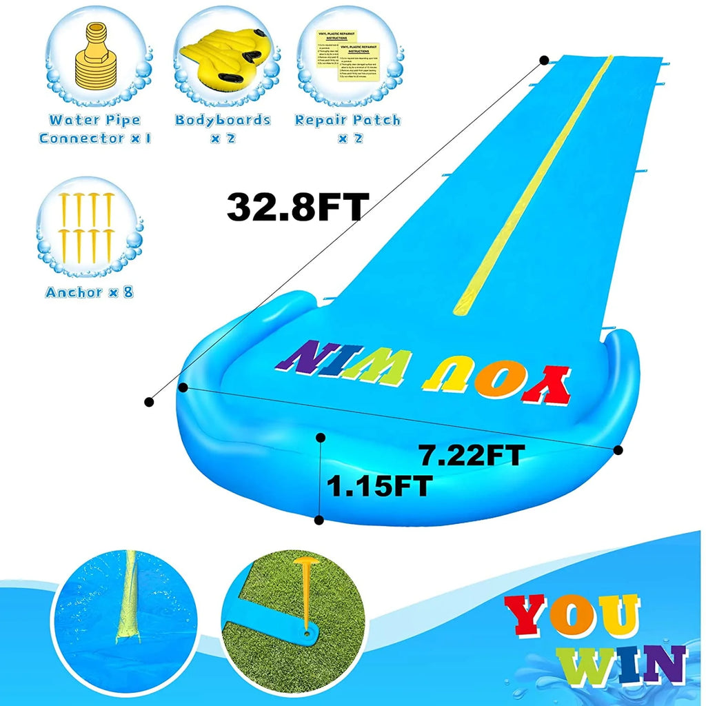 32.8FT Inflatable Water Slide with 2 Racing Lanes O827267