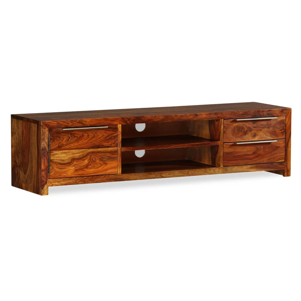 Sheesham Wood TV Stand with Door Cabinet and 2 Storage Drawers H6948