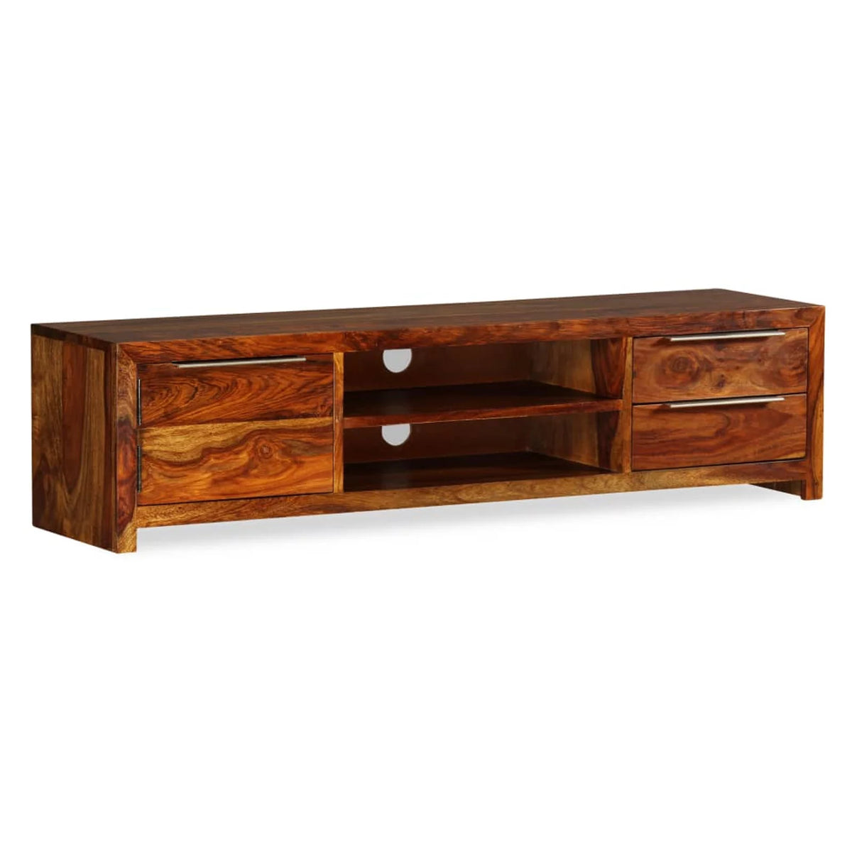 Sheesham Wood TV Stand with Door Cabinet and 2 Storage Drawers H6948
