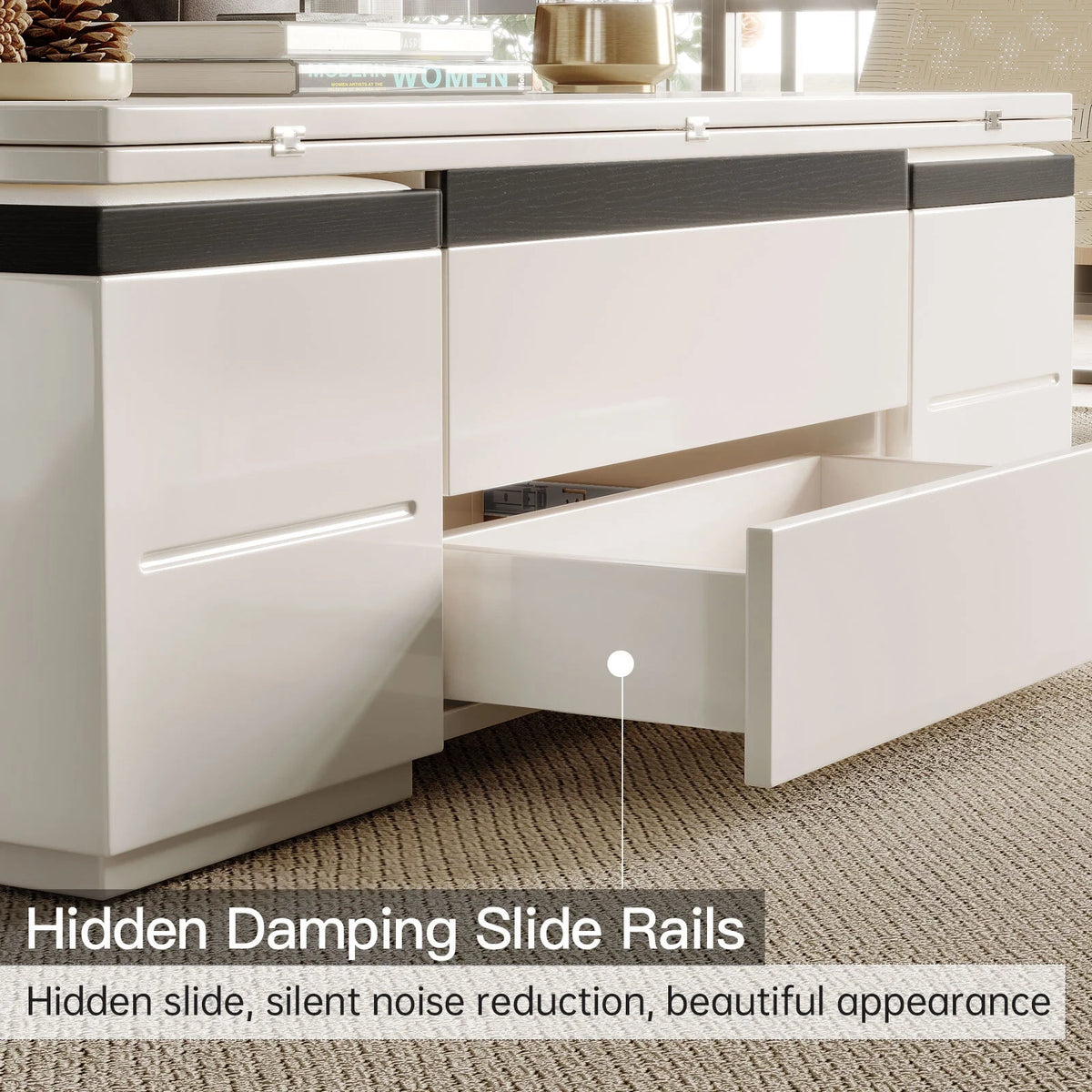 White Lift Top Coffee Table with 4 Stools N645