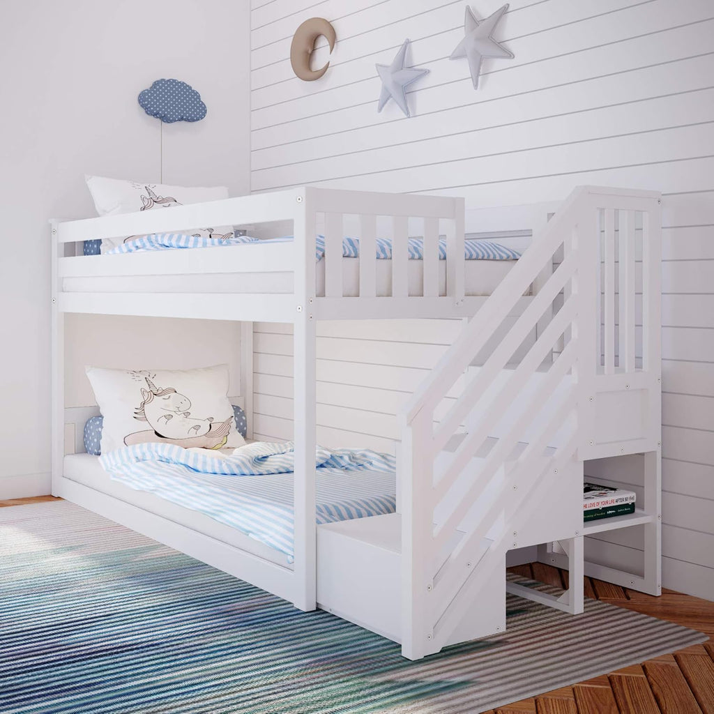 Twin Low Bunk Bed with Staircase L860