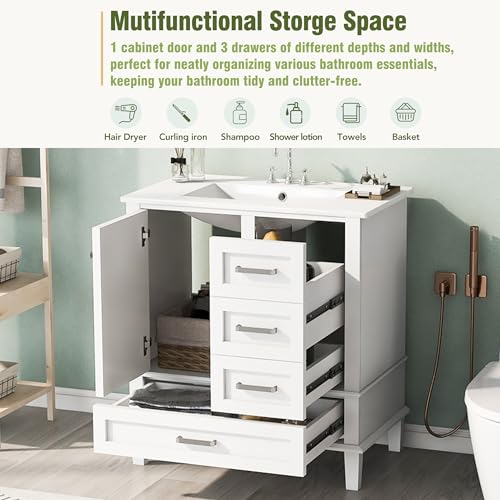 Green Solid Wood Bathroom Vanity with Sink and 3 Drawers G8893