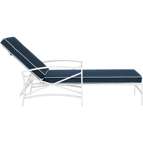 White Metal Chaise Lounge with Grey Cushions D44563
