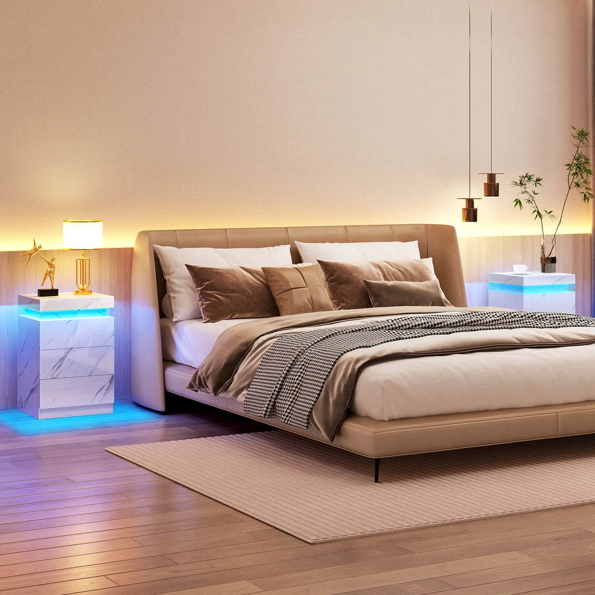 Set of 2 3 Drawer LED Nightstand B184210