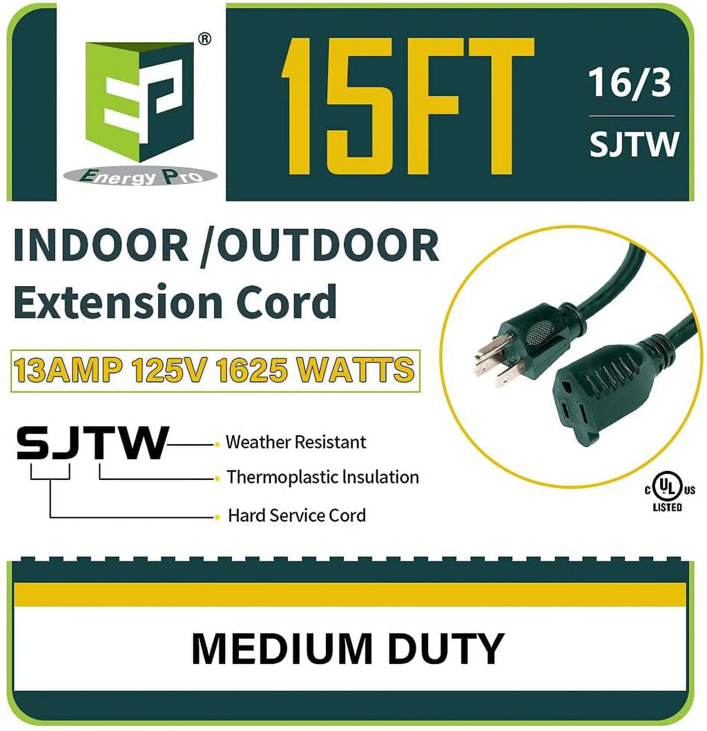 15 Ft Green 16/3 SJTW Extension Cord I272