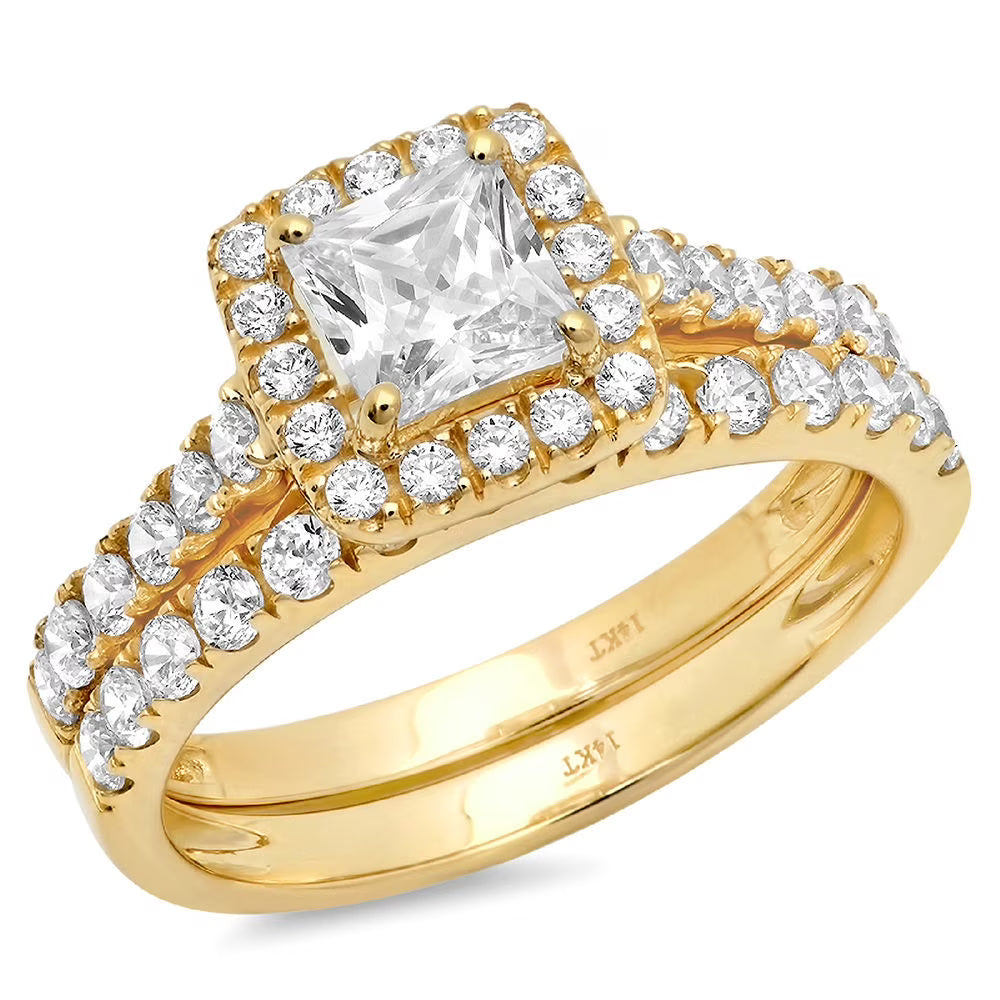 18K Yellow Gold Halo Engagement Ring with Diamond K882