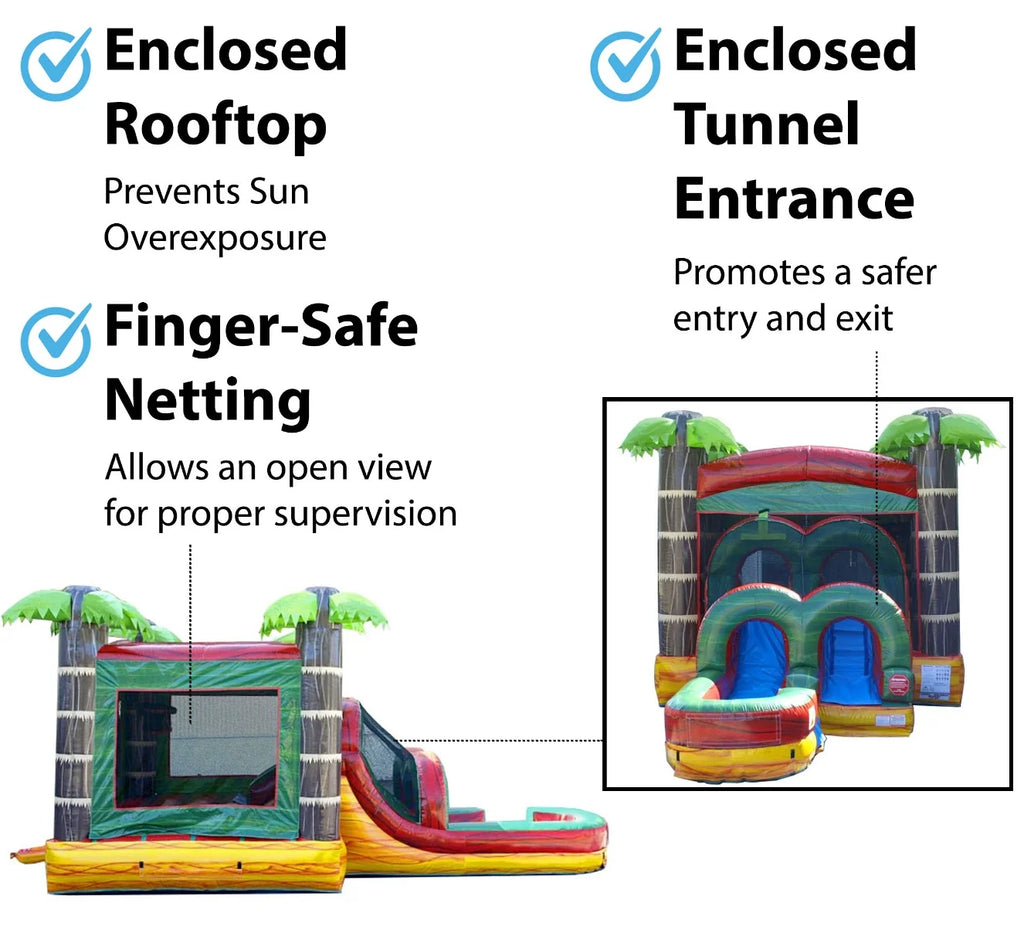 Tropical Fire Marble Kids Inflatable Water Slide Bounce House Combo with Blower N7862
