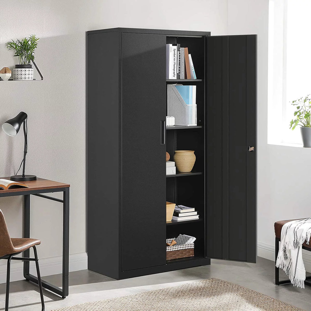 Metal Storage Cabinet with Doors and Shelves Black C513