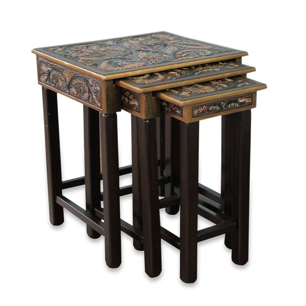 Tooled Leather Wood Side Table (Set of 3) F768045