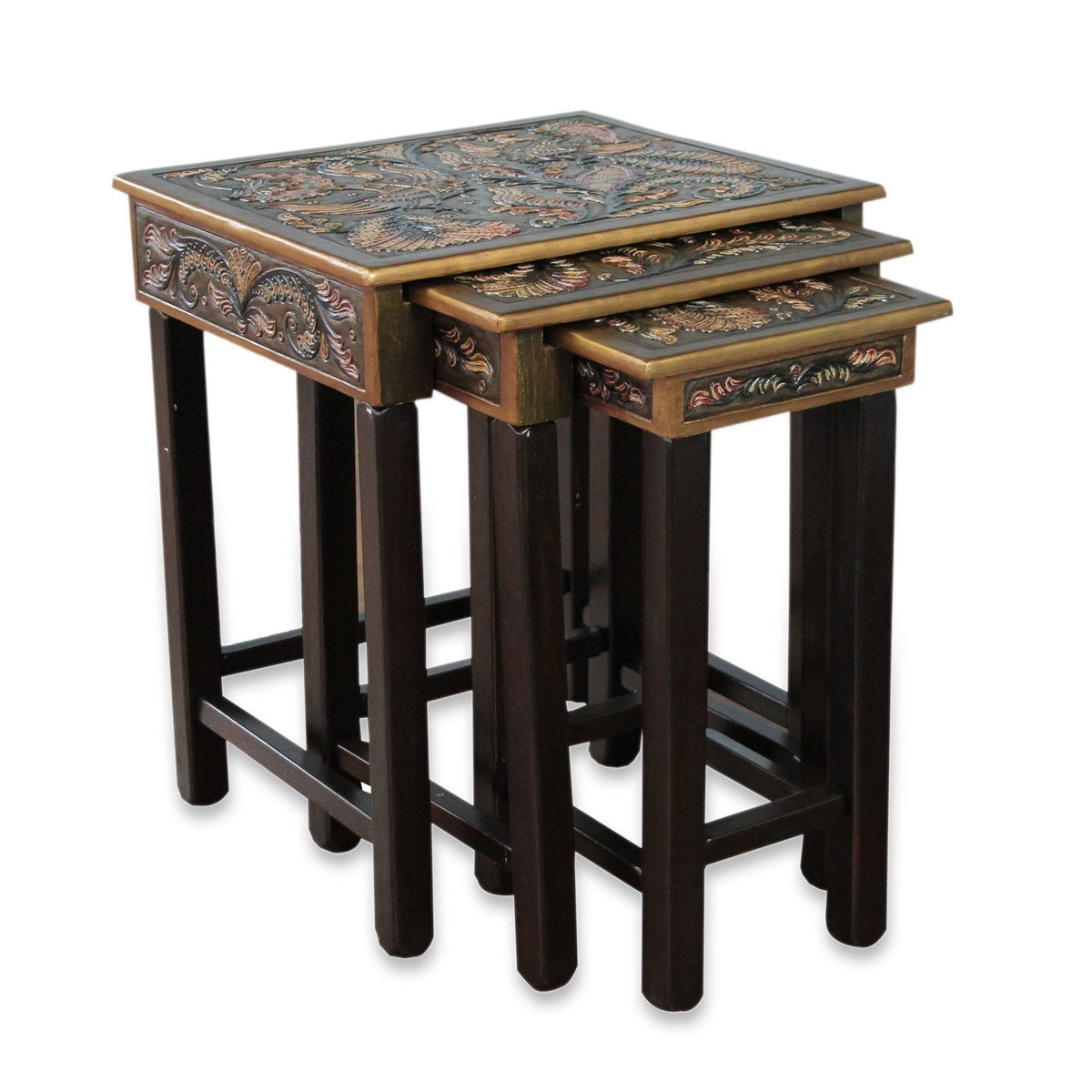 Tooled Leather Wood Side Table (Set of 3) F768045