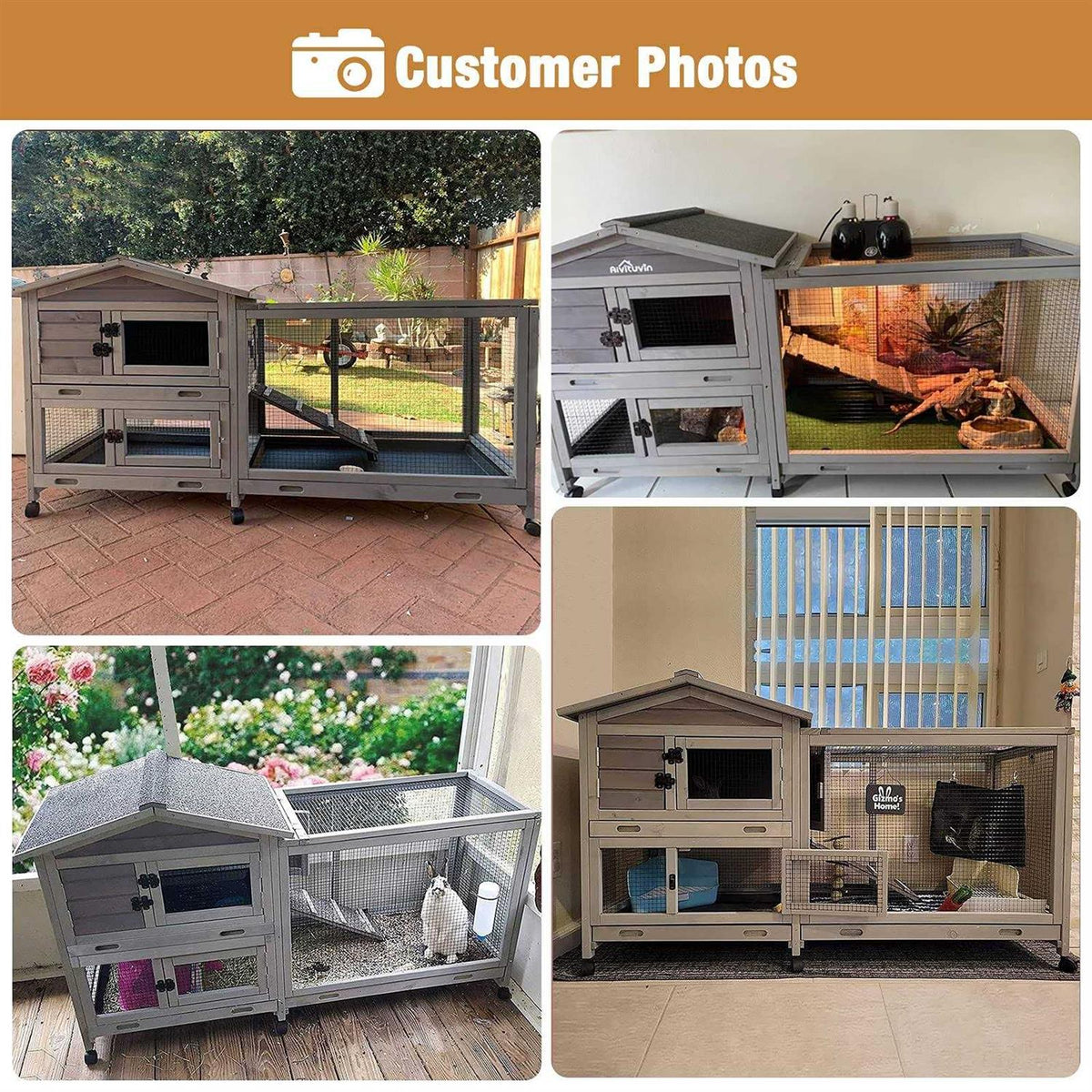 Bunny Cage Rabbit Hutch with Casters Waterproof Roof Pull Out Tray I187