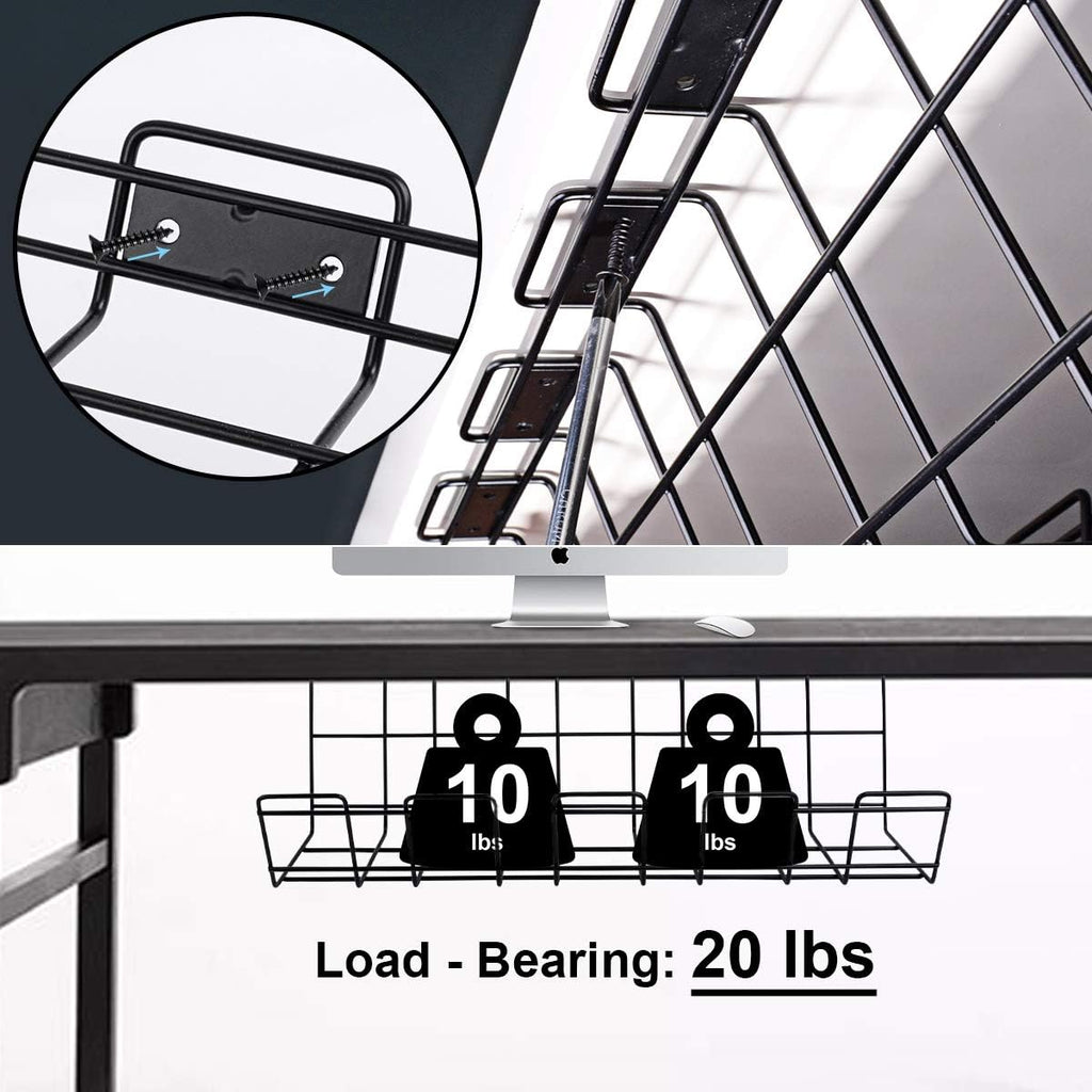 Under Desk Cable Management Tray, Black Cord Basket Set of 2 U7684