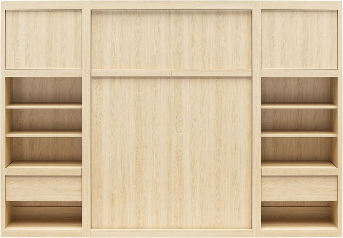 Full Size Murphy Wall Bed with Storage in Light Oak K681