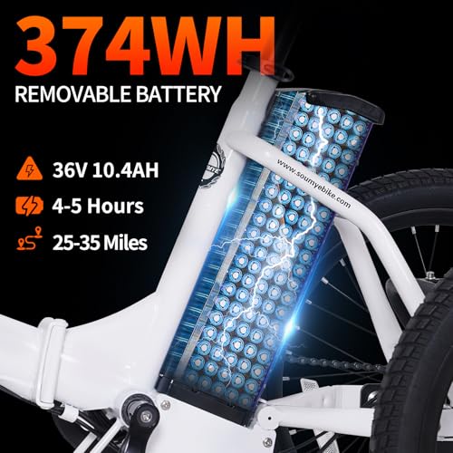 Electric Tricycle 20" 3 Wheels Folding 350W Step-Thru Removable Battery W4909
