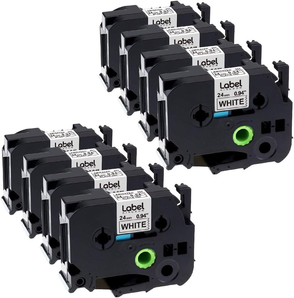 Compatible Label Tape Replacement for Brother Ptouch, 24mm Black on White, 8-Pack W95066