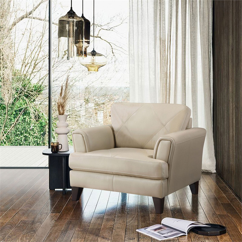 19" Plywood and Leather Chair in Cream W10865