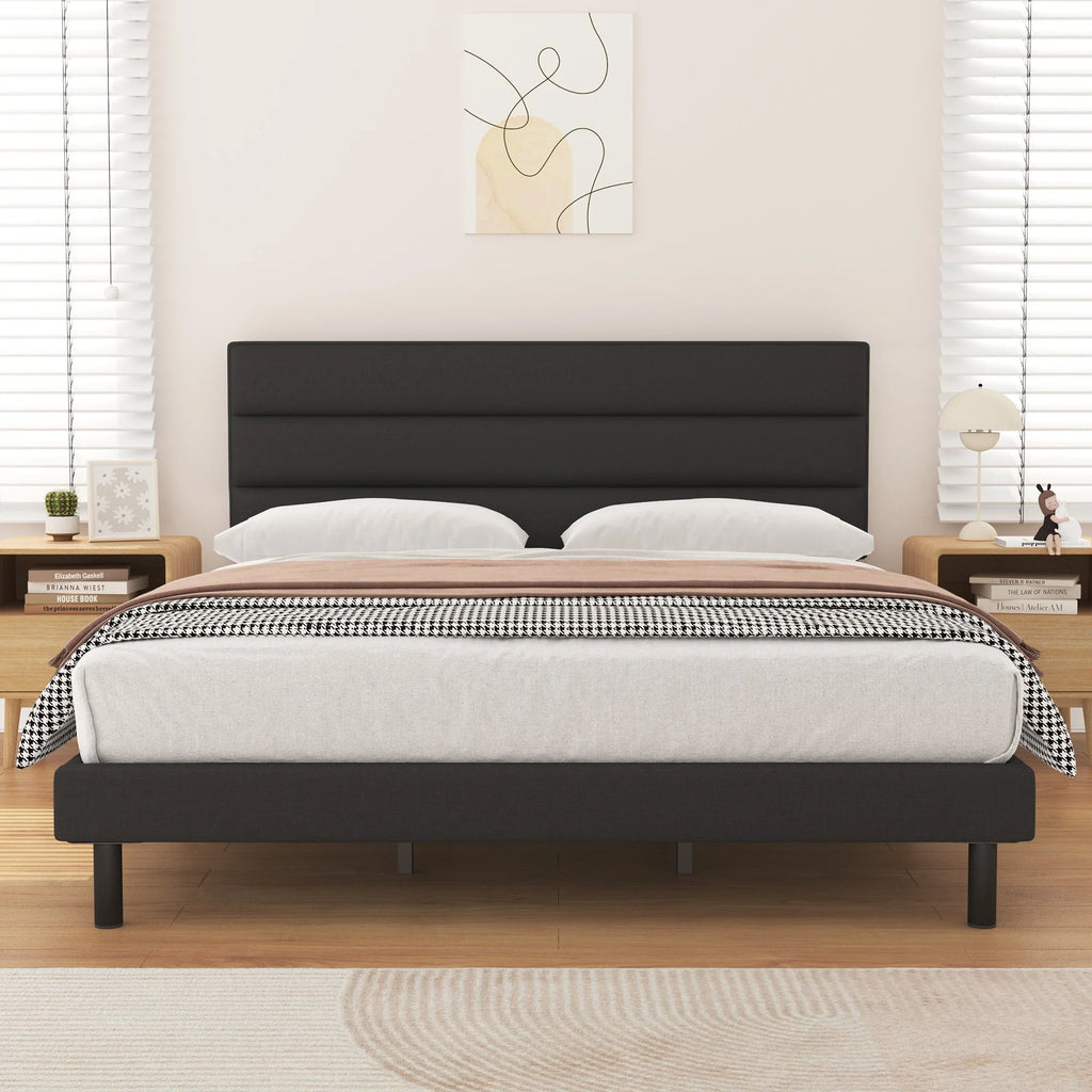 Twin Size Wingback Fabric Upholstered Platform Bed Frame B5011