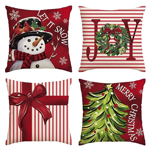 Merry Christmas 18 x 18 Inch Throw Pillow Covers Set of 4 C396