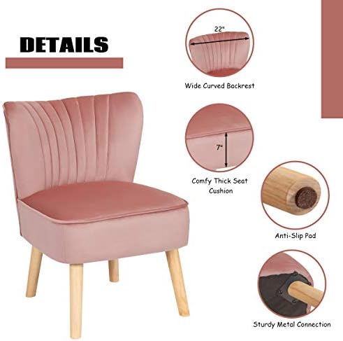 Pink Velvet Accent Chair with Ottoman Y624