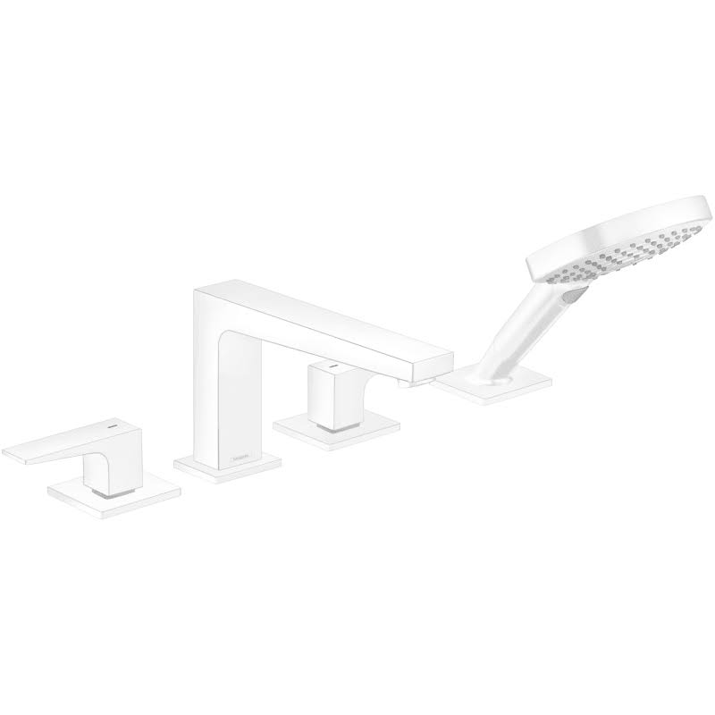 Matte White Double Handle Deck Mounted Roman Tub Faucet with Handshower I195252