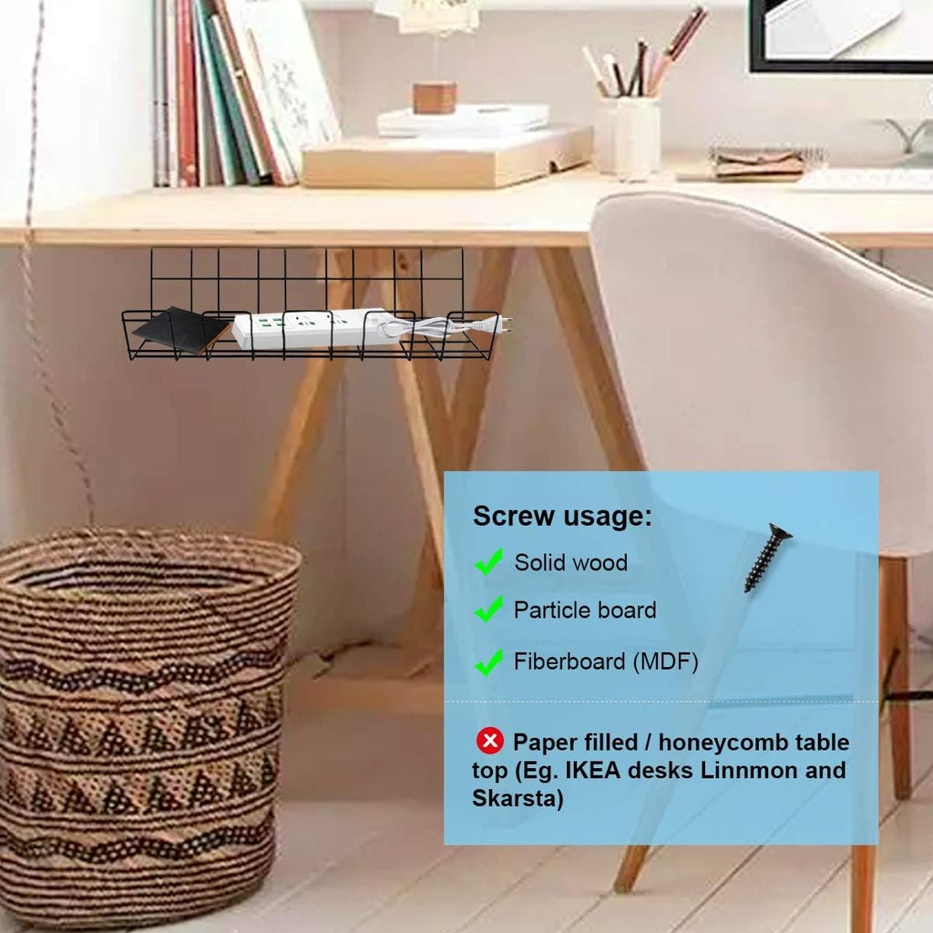 Under Desk Cable Management Tray, Black Cord Basket Set of 2 U7684