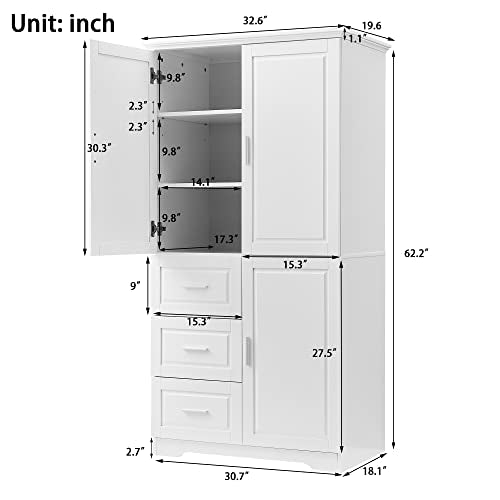 White Wood Pantry Cabinet with Shelves and Drawer R88601