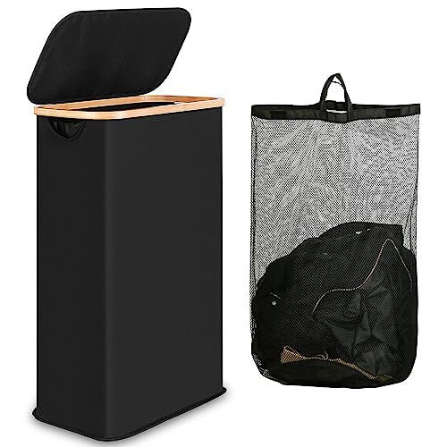 Black 75L Collapsible Laundry Hamper with Lid J39510