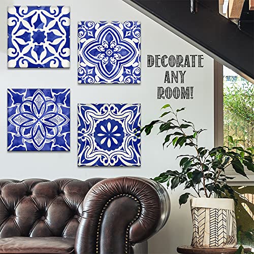 Blue Mosaic 4 Panels Canvas Paintings (12" x 12") O984515