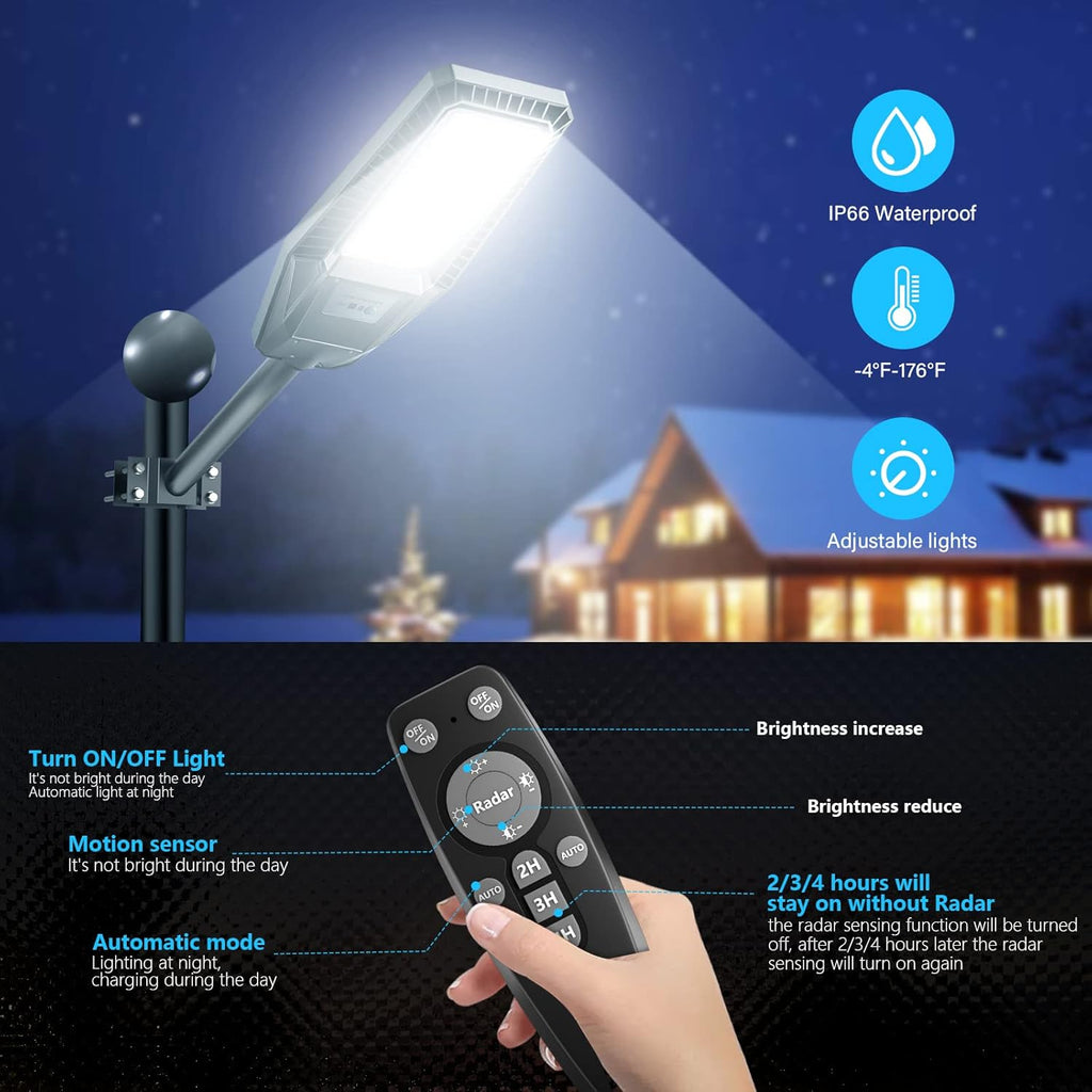 300W 2Packs LED Solar Street Lights IP66 Waterproof 30000LM 6500K Dusk to Dawn with Motion Sensor and Remote Control X86051