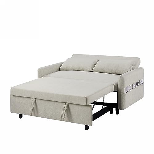 Gray 3 in 1 Convertible Sleeper Sofa Futon Couch Pullout Bed Love Seat Chaise Lounge with Storage Pockets 2 Pillows E5638