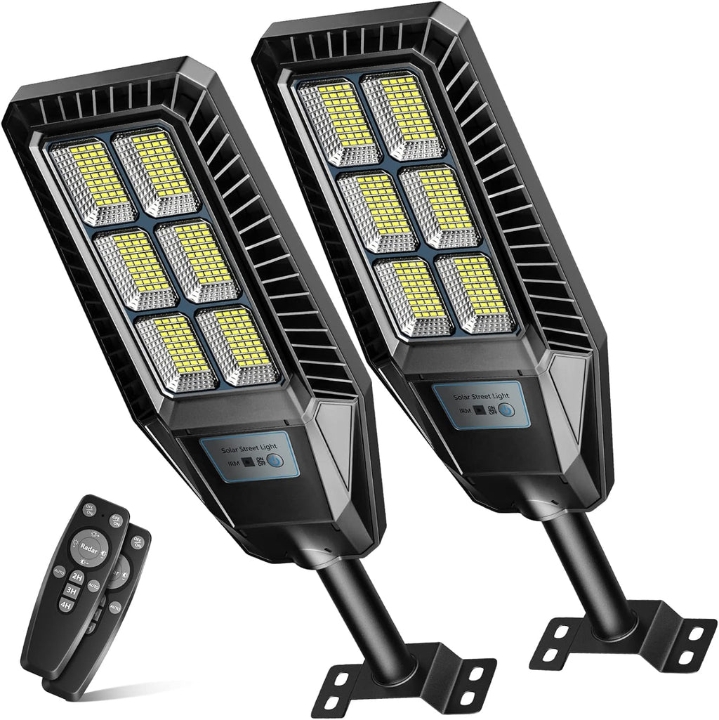 300W 2Packs LED Solar Street Lights IP66 Waterproof 30000LM 6500K Dusk to Dawn with Motion Sensor and Remote Control X86051