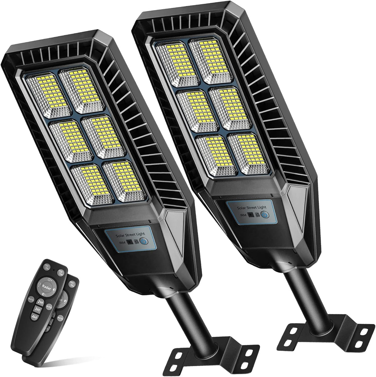 300W 2Packs LED Solar Street Lights IP66 Waterproof 30000LM 6500K Dusk to Dawn with Motion Sensor and Remote Control X86051