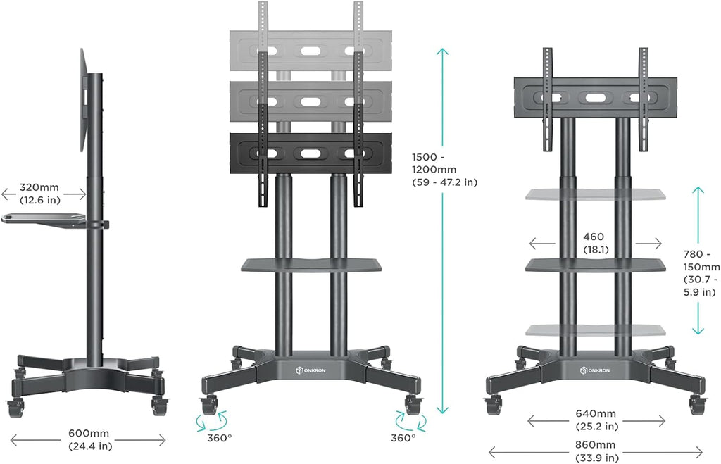 Mobile TV Stand for 40 to 65 Inch TV Screens with Wheels W880
