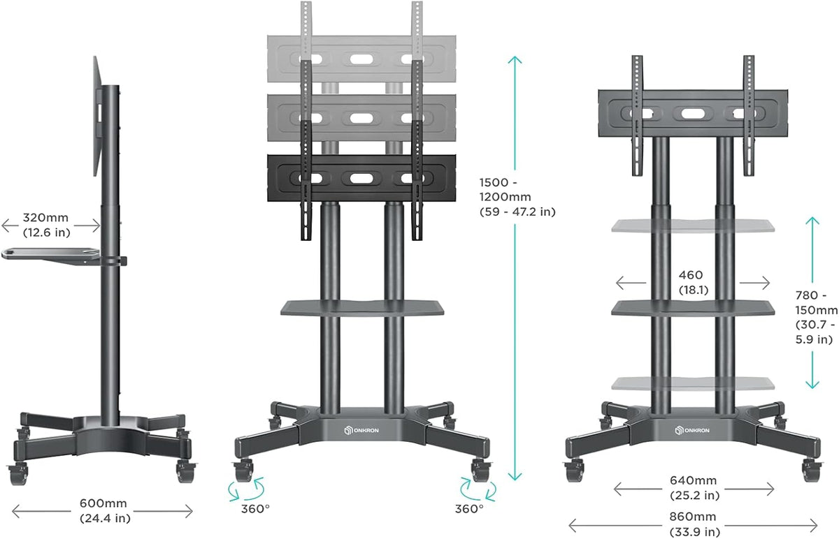 Mobile TV Stand for 40 to 65 Inch TV Screens with Wheels W880
