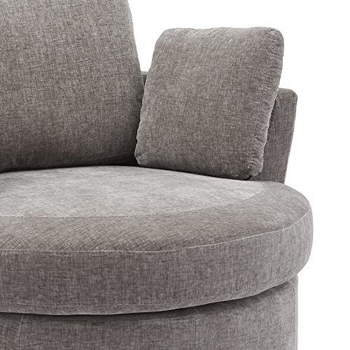 Beige Oversized Round Chenille Swivel Accent Barrel Chair with 3 Pillows M265916