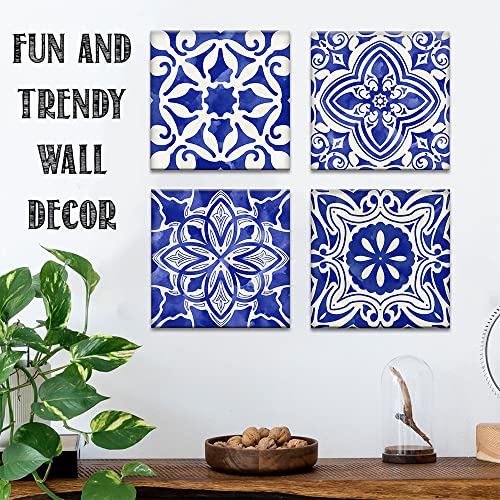 Blue Mosaic 4 Panels Canvas Paintings (12" x 12") O984515