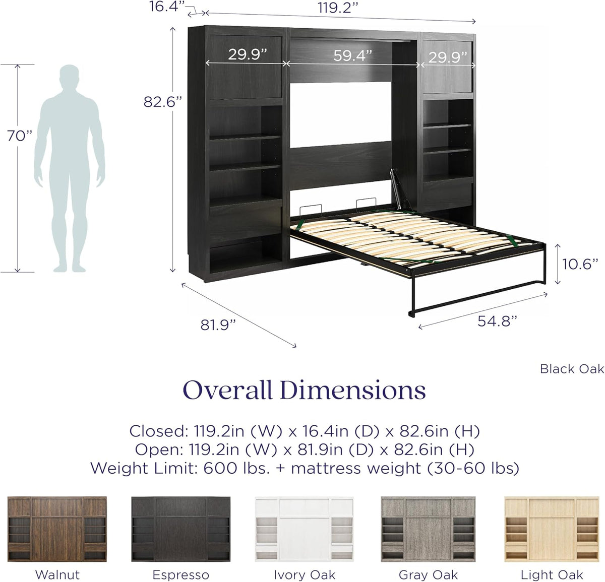 Full Size Murphy Wall Bed with Storage in Light Oak K681