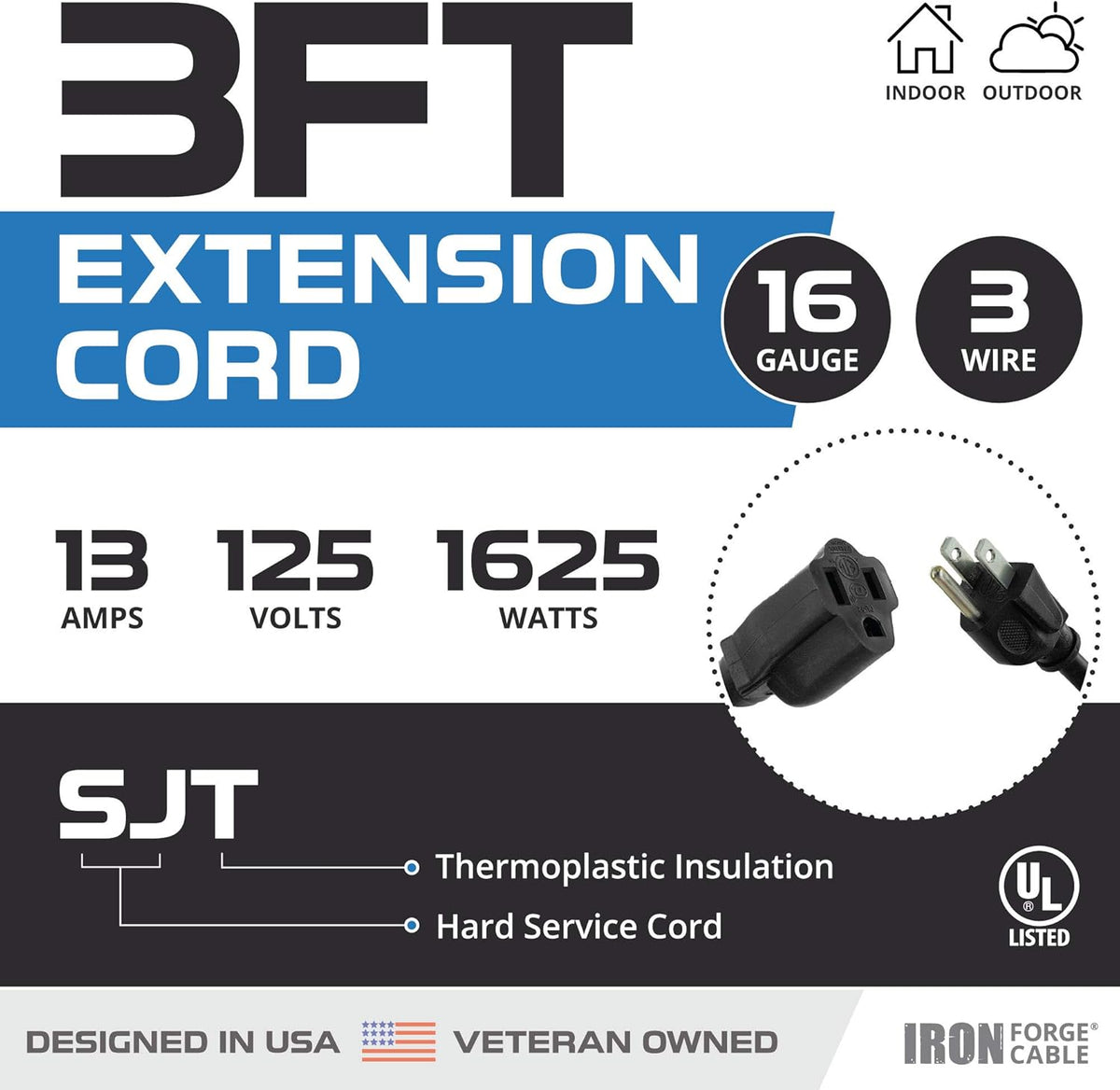 2 Pack of 50 Ft Black Extension Cord D4315